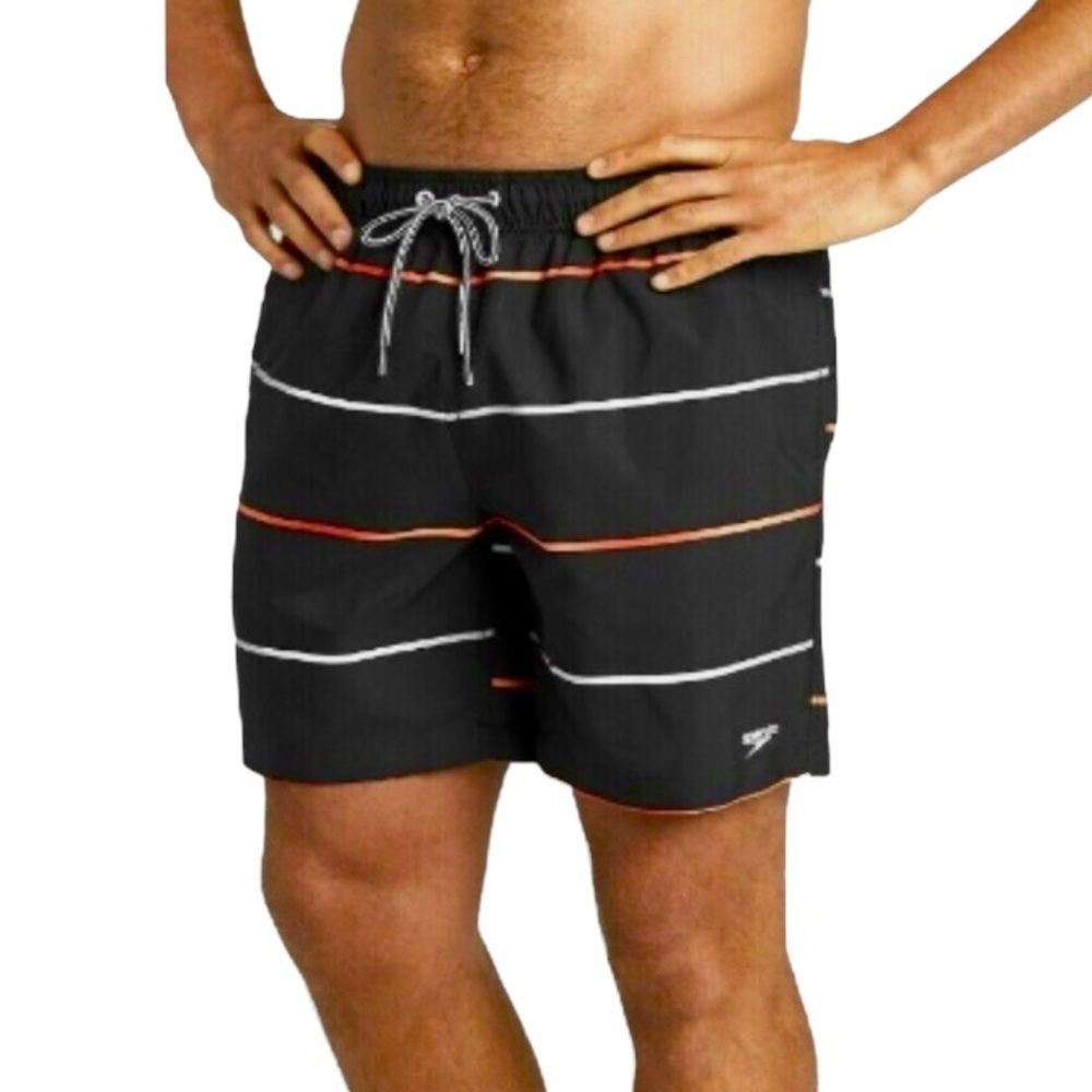 Speedo Men's 8" Inseam Black Striped Volley Swim Trunks sz XL